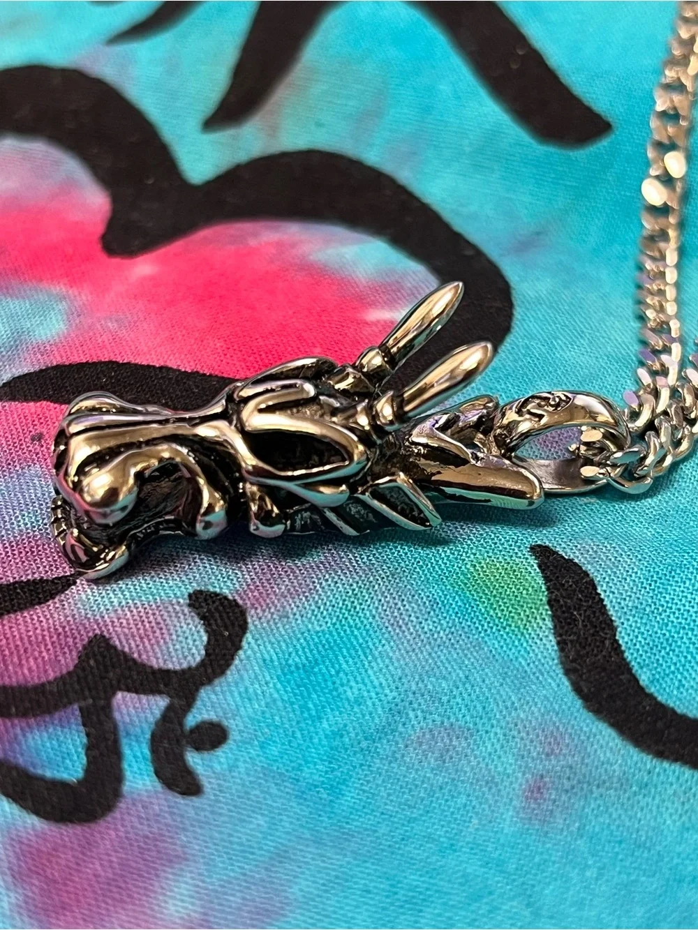 Stainless Steel Dragon Head Pendant Necklace 22” Chain Gothic Fantasy